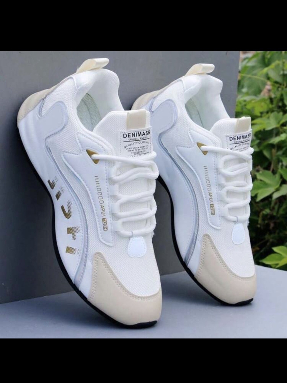 DENIMASH White Low-Top Sneakers with Beige Accents